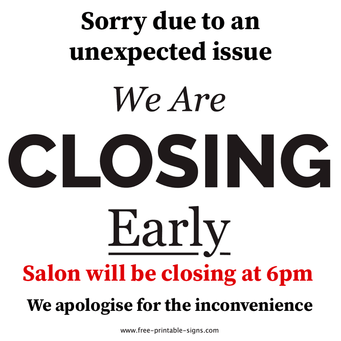 Closing Early Today at Sixty Shades Darker